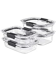 Rubbermaid 8-Piece Brilliance Glass Food Storage Containers with Lids for Lunch, Meal Prep, and Leftovers, Dishwasher and Oven Safe, Clear/Grey