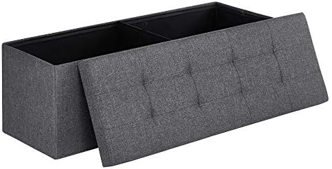 SONGMICS 43 Inches Folding Storage Ottoman Bench, Storage Chest, Foot Rest Stool, Bedroom Bench with Storage, Holds up to 660 lb, Dark Gray ULSF77K