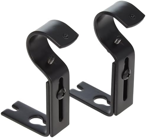 Amazon Basics Adjustable Curtain Rod Wall Bracket Hooks, Set of 2, Black