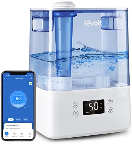 LEVOIT Classic300S Ultrasonic Smart Top Fill Humidifier, Extra Large 6L Tank for Whole Family, APP & Voice Control, Essential Oil Diffuser, Humidity Setting with Sensor, Quiet Sleep Mode, Night Light