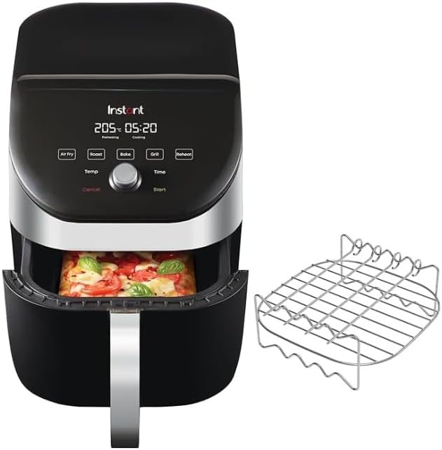 Instant Vortex Slim Digital Air Fryer comes with Compact Single Air Frying Drawer, 5 Smart Programmes - Air Fry, Bake, Roast, Grill, Reheat Capacity - Stainless Steel, 5.7L, 1700W