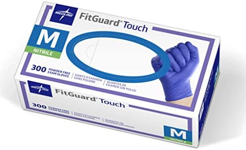 Medline FitGuard Touch Nitrile Exam Gloves, Disposable, Powder-Free, Cobalt Blue, Medium, Box of 300