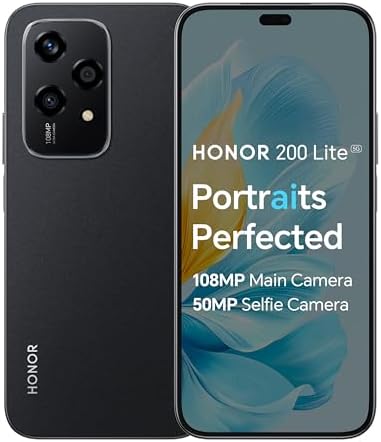 HONOR 200 Lite, Unlocked Mobile Phones, 5G Smartphone, 8GB+256GB, 6,7” Anti-Drop AMOLED Display, 108MP Triple Rear Camera, 50MP Front Camera, Dual SIM, 2 Year Manufacturer Warranty, Android 14