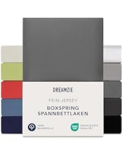 Dreamzie Premium Spannbettlaken 180x200 cm - 200x200 cm - 37cm Steg - auch für Boxspringbett &amp; Wasserbett - Bettlaken Boxspringbett 100% Jersey Baumwolle, 150 g/m² - Oeko-TEX - Anthrazit