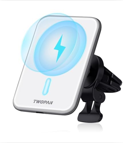 TWOPAN Magnetic Mag-Safe Wireless Car Charger for iPhone – Qi2 Charging iPhone Car Mount Charger Fast Charging for iPhone 15/14/13/12 (No Cable)