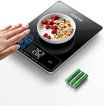 RENPHO Food Scale with Touchless Tare Design, Digital Kitchen Scale for Food Ounces and Grams, Food Weight Scale for Weight Loss, Baking, Cooking, Precise Graduation, Black, Non-Bluetooth