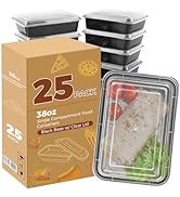 Golden State Art, 25 Pack 38 Oz Meal Prep Container, 1-Compartment Lunch Bento Box with Lid, BPA ...