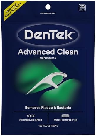 DenTek Triple Clean Advanced Clean Floss Picks, No Break & No Shred Floss, 150 Count, (Packaging May Vary)