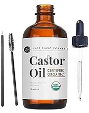 USDA Organic Castor Oil, Pure Cold Pressed, Hexane Free, from Kate Blanc - Stimulate Growth for Eyelashes, Eyebrows, and Hair. Smooth Face and Skin - with Treatment Starter Kit - 1-Year Guarantee