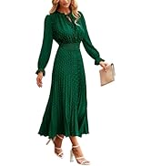 PRETTYGARDEN Womens 2024 Fall Long Sleeve V Neck Swiss Dot Pleated A Line Flowy Dresses