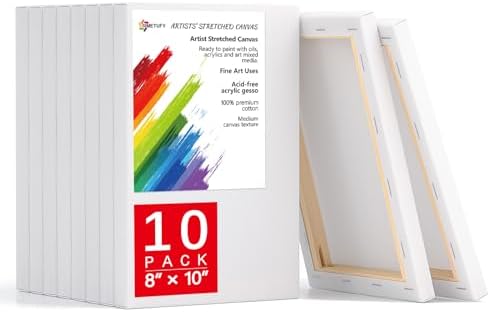Simetufy 8x10 Inch Stretched Canvas for Painting, 10 Pack 100% Cotton Professional Blank Canvas, Canvases for Painting Using Acrylic Paint or Oil (Pre-Primed)
