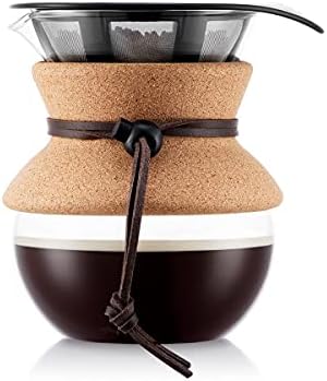 BODUM 17oz Pour Over Coffee Maker, High-Heat Borosilicate Glass with Reusable Stainless Steel Filter and Cork Grip - Made in Portugal