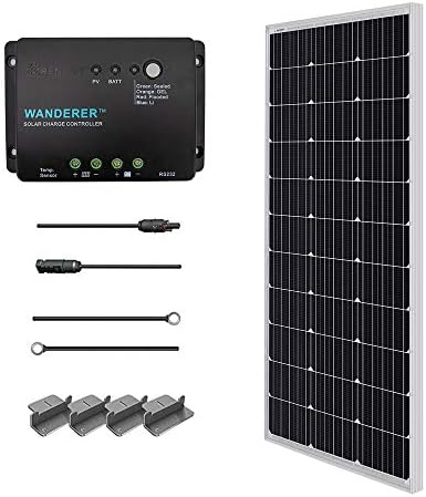 Renogy 100 Watt 12 Volt Solar Panel Starter Kit with 100W Monocrystalline Solar Panel + 30A PWM Charge Controller + Adaptor Kit + Tray Cables + Mounting Z Brackets for RV Boats Trailer Off-Grid System