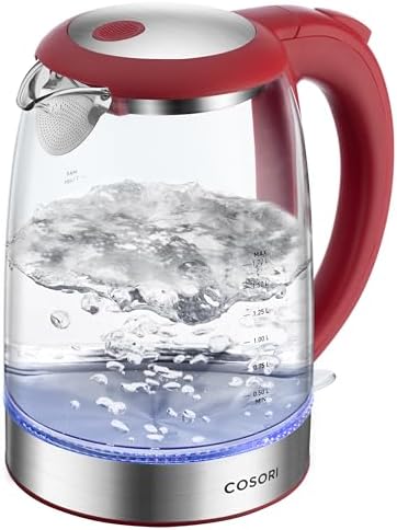 COSORI Electric Kettle, No Plastic Contact with Water, 1.7L/1500W, Stainless Steel Inner Lid & Filter, Tea Kettle For Coffee & Tea, Hot Water Kettle Teapot Boiler & Heater, Automatic Shut Off, Red