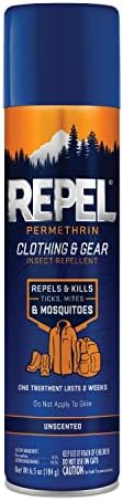 Repel Permethrin Clothing & Gear Insect Repellent, Use on Outdoor Gear, Tents and Sleeping Bags, Repels Mosquitoes, Ticks, Mites, (Aerosol Spray) 6.5 fl Ounce