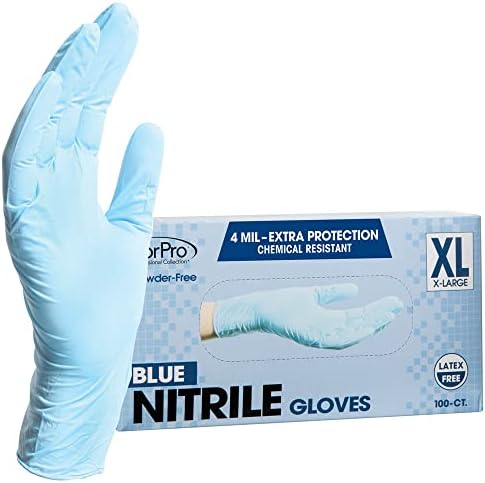 ForPro Professional Collection Disposable Nitrile Gloves, Chemical Resistant, Powder-Free, Latex-Free, Non-Sterile, Food Safe, 4 Mil, Blue, X-Large, 100-Count