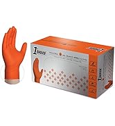 1st Choice Orange Nitrile Disposable Gloves, Raised Diamond Texture, Box of 100, Medium, Non-Late...