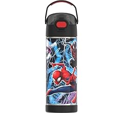 THERMOS FUNTAINER 16 Ounce Stainless Steel Vacuum Insulated Bottle with Wide Spout Lid, Spiderman