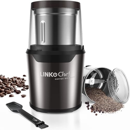 LINKchef Coffee Grinder Electric and Spice Grinder, Herb Grinder, Coffee Bean Grinder, Wet and Dry Grinder With 1 Removable Stainless Steel Bowl, Max 60g Capacity, 12 Cups Coffee, Black