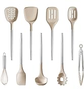 CAROTE 9PCS Kitchen Utensils Set, Silicone Kitchen Utensils Set with Stainless Steel Handle for N...