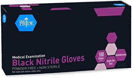 Medpride Nitrile Powder-Free Exam Gloves, Black, Small, 100 Count