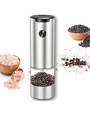 Vinventure Electric Pepper Grinder/Salt Mill Battery Powered, Automatic Salt Grinder/Pepper Mill of Adjustable Coarseness, Electric Spice Grinder with LED Light for Kitchen &amp; Dining, Stainless Steel