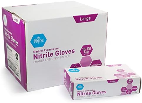 MedPride Powder-Free Nitrile Exam Gloves, Large, 100 Count, Pack of 10