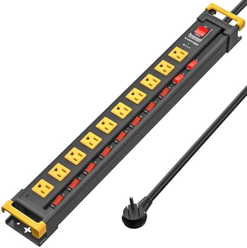 10 Outlet Heavy Duty Long Power Strip with Individual Switches,3300J Surge Protector Power Strip,6FT Cord Management, Wall Mount, Wide-Spaced, ETL Listed (15A/1875W)