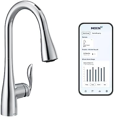 Moen 7594EVC Arbor Smart Faucet Touchless Pull Down Sprayer Kitchen Faucet with Voice Control and Power Boost, Chrome