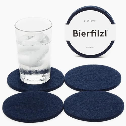 Graf Lantz - Bierfilzl Felt Coasters - Round - 100% Merino Wool - Moisture Wicking - Heat Resistant - Sustainable - Home Decor - Bar Decor - Housewarming Gift - 4 Coaster Set - 4" Circles - Marine