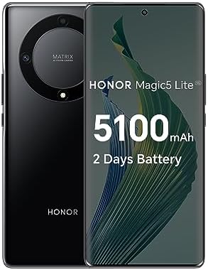 HONOR Magic 5 Lite, Sim-Free and Unlocked Mobile Phones, 5G Smartphone, 8GB+256GB, 6,67” Curved AMOLED 120Hz Display, 64MP Triple Rear Camera, 5100 mAh Battery, Dual SIM, Android 12, Midnight Black