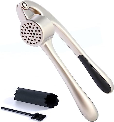 Premium Garlic Press Stainless Steel - Elevate Your Culinary Experience with Our Premium Garlic Mincer, Crusher & Peeler Set, Dishwasher Safe & Rust-proof (Imperial Silver)