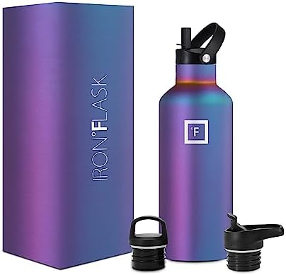 IRON °FLASK Sports Water Bottle - 3 Lids (Narrow Straw Lid) Leak Proof Vacuum Insulated Stainless Steel - Hot & Cold Double Walled Insulated Thermos, Durable Metal Canteen - Aurora, 32 Oz