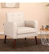 Furniliving Button-Tufted Accent Chair, Mid Century Modern Chair Upholstered Armchair with Solid ...