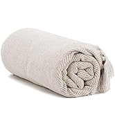 Americanflat 100% Cotton Throw Blanket for Couch - 50x60 Cream Throw Blanket for Bed, Sofa, or Ch...