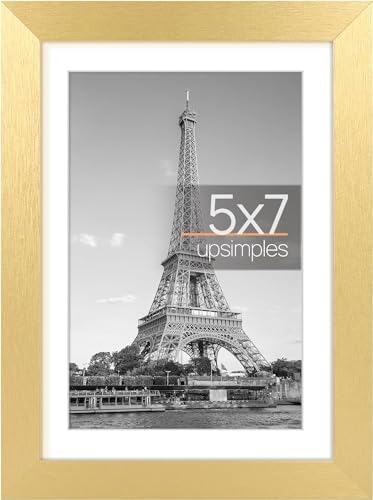 Jkevolve 5x7 Picture Frame, Display Pictures 4x6 with Mat or 5x7 Without Mat, Wall Hanging Photo Frame, Gold