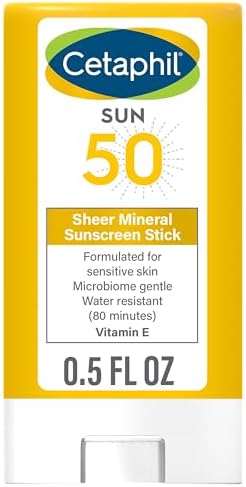 Cetaphil Sheer Mineral Sunscreen Stick for Face & Body, 0.5oz, 100% Mineral Sunscreen: Zinc Oxide & Titanium Dioxide, Broad Spectrum SPF 50, For Sensitive Skin