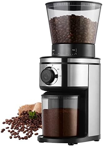 Ollygrin Coffee Bean Burr Grinder Electric, Burr Mill Conical Coffee Grinder With 30 Adjustable Grind Settings For 2-12 Cups, Sliver & Black