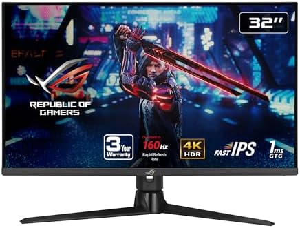 ASUS ROG Strix 32” HDMI 2.1 DSC Gaming Monitor (XG32UQ) - 4K UHD (3840 x 2160), Fast IPS, 160Hz, 1ms, G-SYNC compatible, FreeSync Premium Pro, DisplayPort, USB, DisplayHDR600, Variable Overdrive