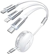 LISEN 60W/3.5A Multi Charging Cable, Retractable iPhone Charger Cord Compact for Travel, Retracta...