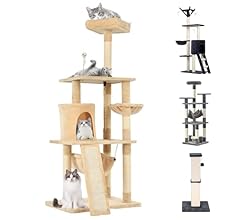 Advwin Cat Tree 157 cm Multi-Level Cat Scratching Post Tower Scratcher Beige