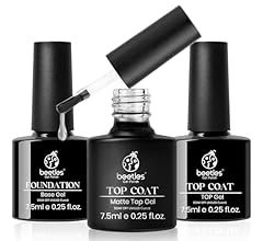 Beetles Gel Top Coat Base Coat Set for Gel Nail Polish, 3Pcs No Wipe Base Gel Matte & Shiny Top Coat, Long Lasting High Glo…