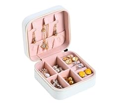 Travel Jewellery Case (White), Vegan Leather Jewellery Box, Small Jewellery Organizer Storage Case, Portable PU Leather Min…