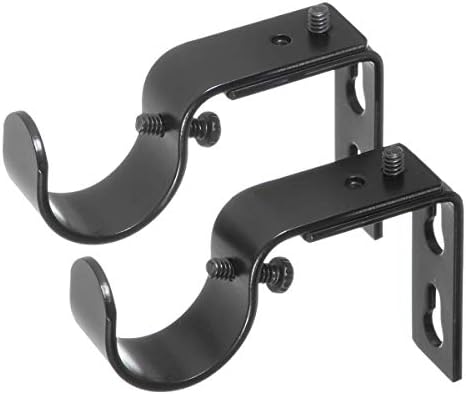 Ivilon Short Projection Brackets for Curtain Rods - for 1 or 1 1/8 Inch Rods. Set of 2 - Black