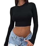 Abardsion Women's Sexy Long Sleeve Crop Top 2023 Crew Neck Basic Fitted Tight Cropped T Shirts