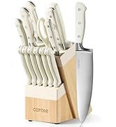 CAROTE 14 Pieces Knife Set with Hardwood Storage Block, Kitchen Knife Set with Block, Sharp Blade...