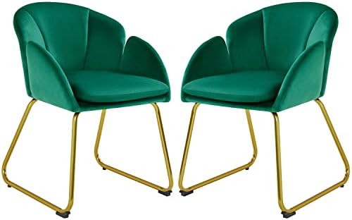 Yaheetech Flower Shape Velvet Armchair, Modern Side Chair Vanity Chair with Golden Metal Legs for Living Room/Dressing Room/Bedroom/Home Office/Kitchen, 2 Pieces, Green