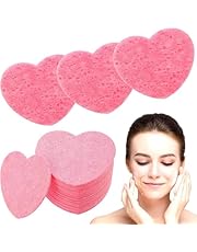 50 Pieces Facial Sponges with Container, Heart Shape Compressed Face Sponge Natural Sponge Pads for Washing Face Cleansing Exfoliating Esthetician Makeup Removal (Pink)