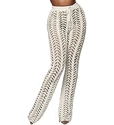 xxxiticat Women's Hollow Out Cover Up Pants Wide Leg Knit Crochet See Through Long Knitted Palazz...