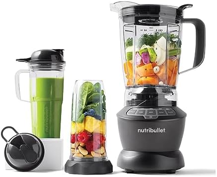 nutribullet Hot & Cold Blender Combo - Charcoal Grey - 3 Pre-Programmed Smart Cycles & 2 Pulse & Extract Functions - Blend Fruit, Ice & Nuts - 1.8L Capacity - 1200W Base with 3 Cups & 2 Flip-Top Lids